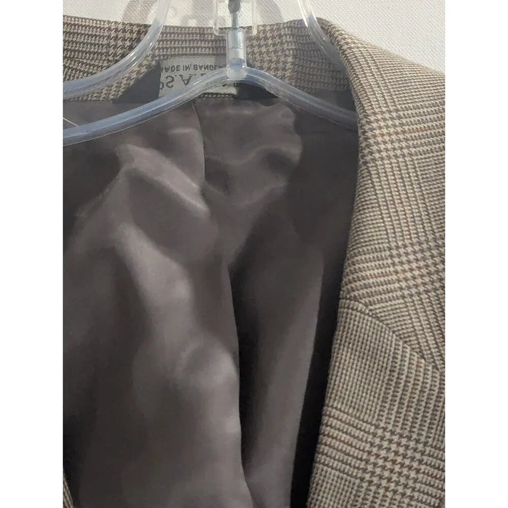 Jos‎ A Bank Mens Brown Windowpane Plaid Silk/Wool Blend Sports Blazer Jacket 48L